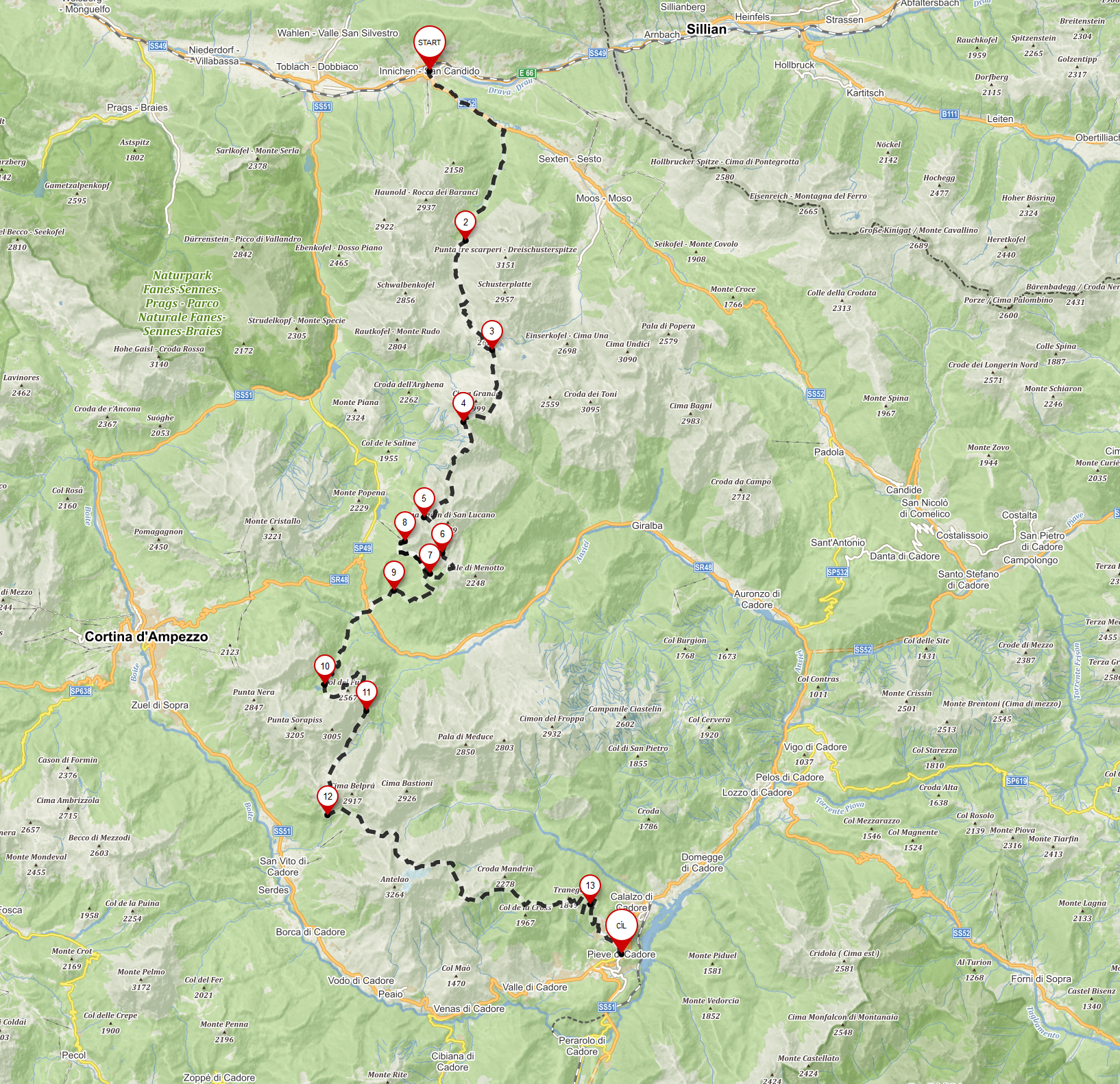 Dolomites Alta Via 4 - mapa - Dolomity - Itálie - cestování - dovolená v itálii - Panda na cestach - panda1709